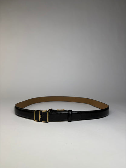Vintage Yves Saint Laurent Textured Leather Belt Black Gold