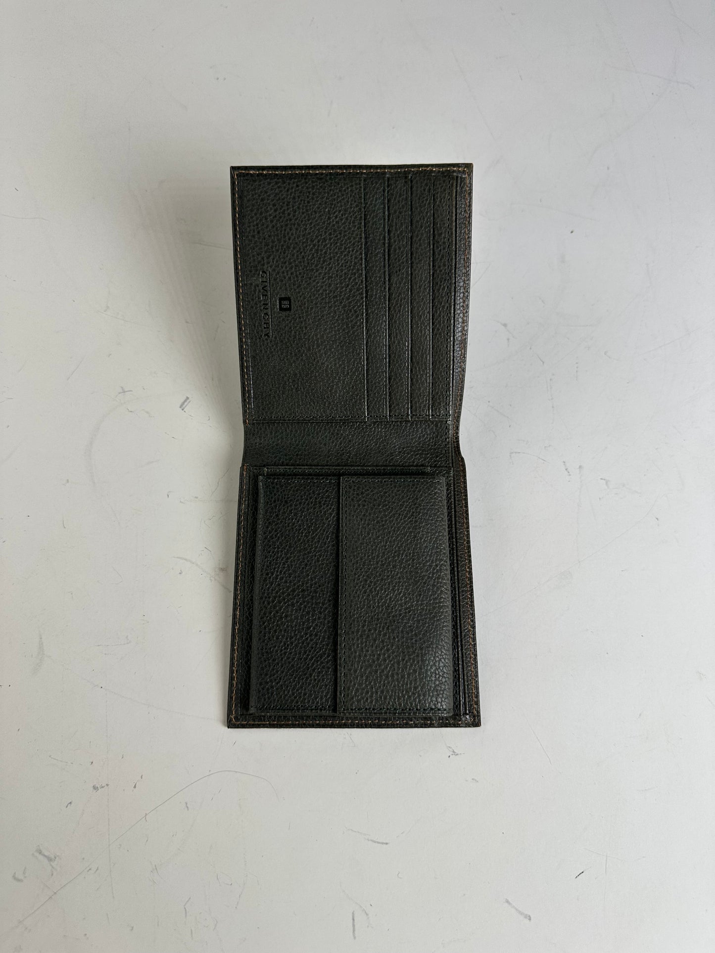 Vintage Givenchy Textured Leather Wallet Dark Green Silver