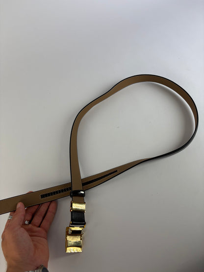 Vintage Yves Saint Laurent Textured Leather Belt Black Gold