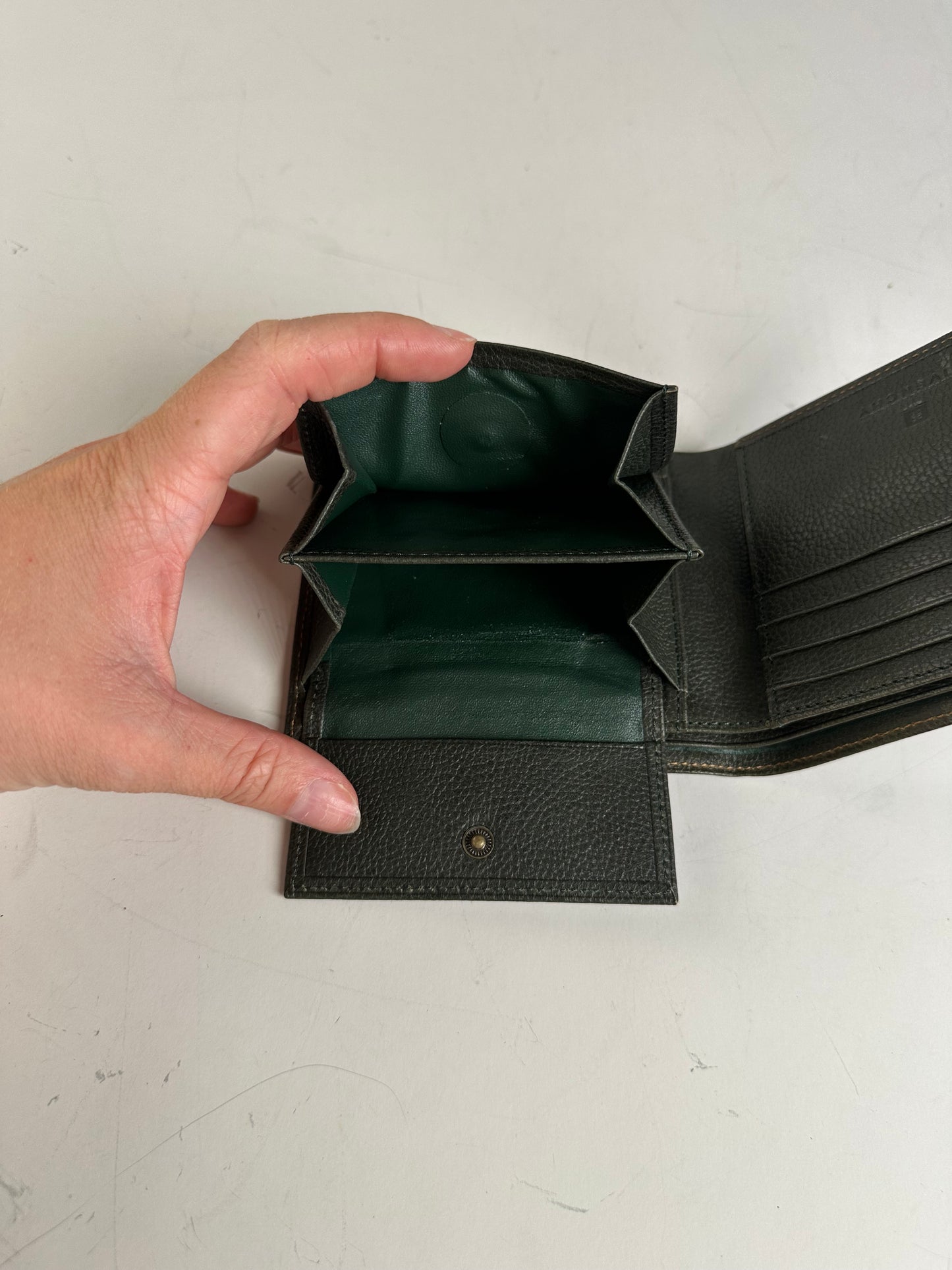 Vintage Givenchy Textured Leather Wallet Dark Green Silver