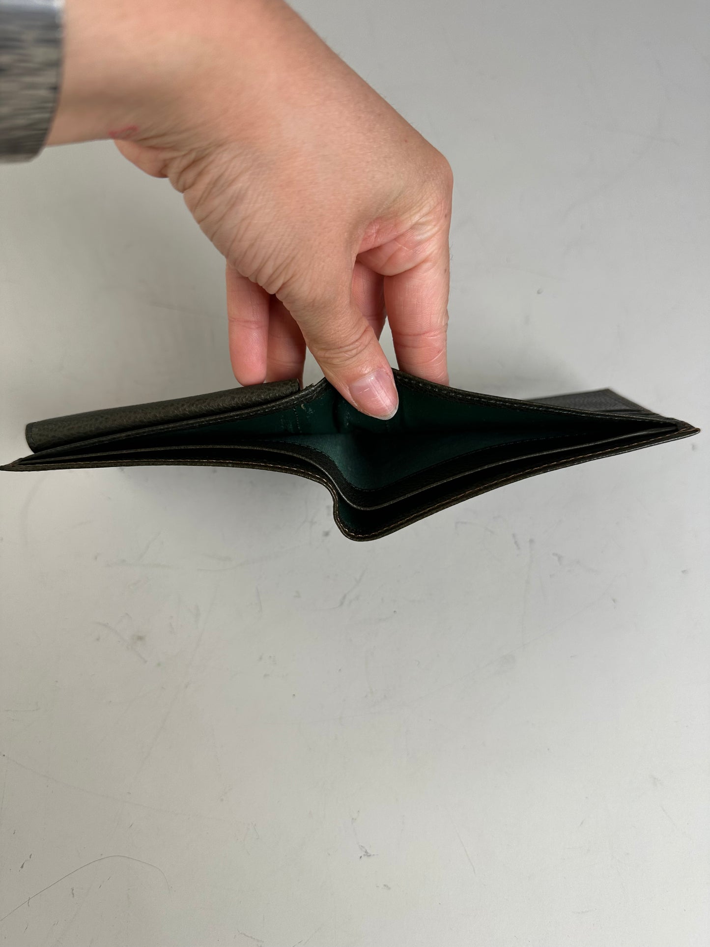Vintage Givenchy Textured Leather Wallet Dark Green Silver