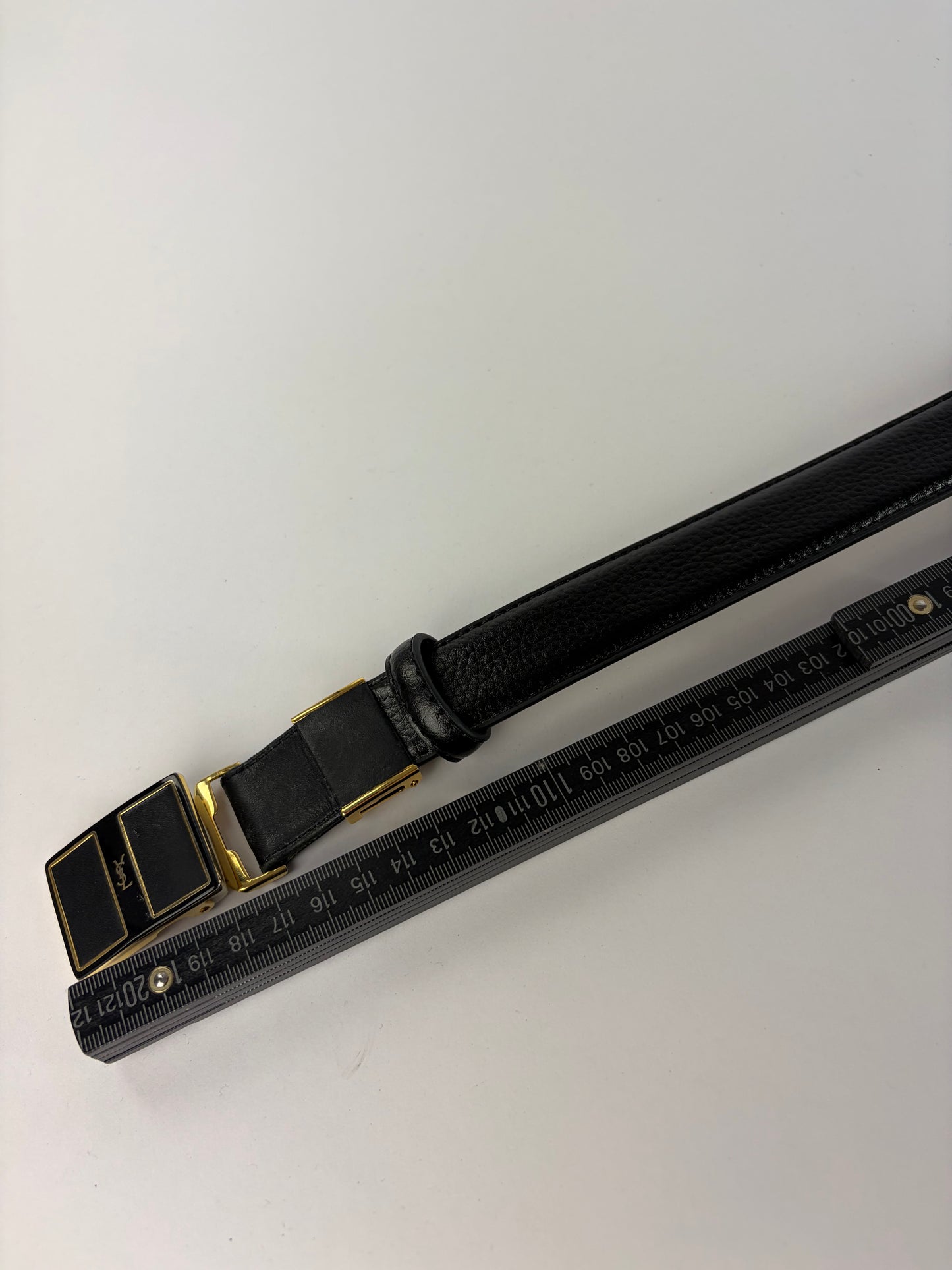 Vintage Yves Saint Laurent Textured Leather Belt Black Gold