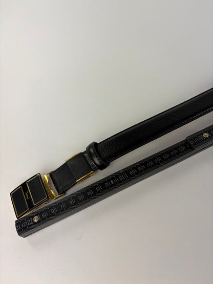 Vintage Yves Saint Laurent Textured Leather Belt Black Gold