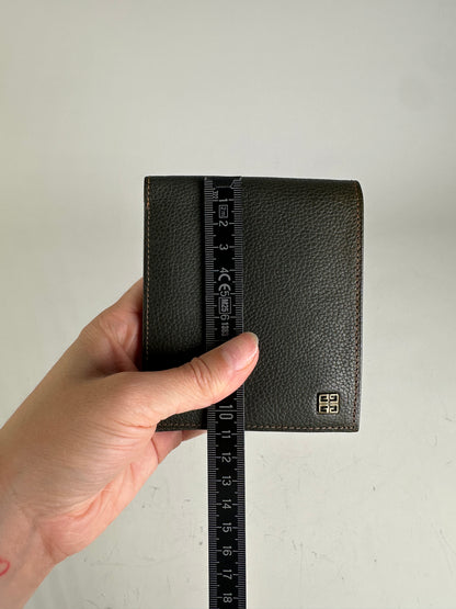 Vintage Givenchy Textured Leather Wallet Dark Green Silver