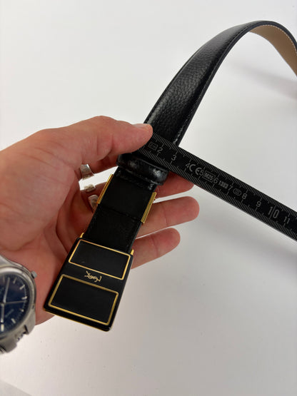 Vintage Yves Saint Laurent Textured Leather Belt Black Gold