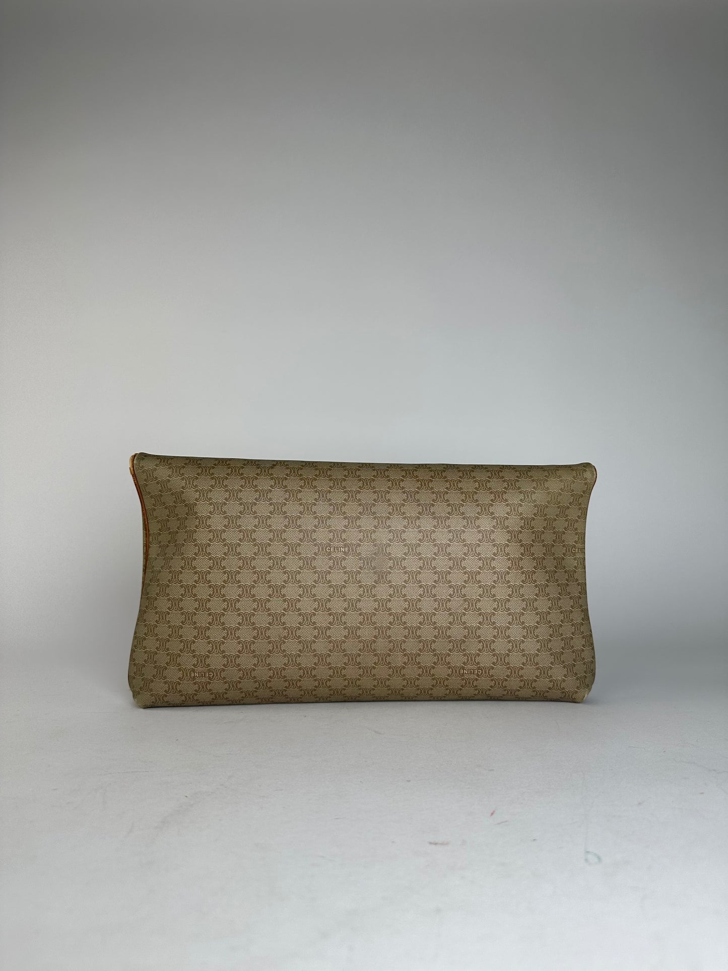 Vintage Celine Triomphe Monogram Leather Clutch Beige Brown