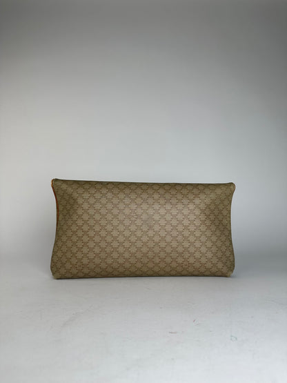 Vintage Celine Triomphe Monogram Leather Clutch Beige Brown