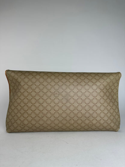 Vintage Celine Triomphe Monogram Leather Clutch Beige Brown