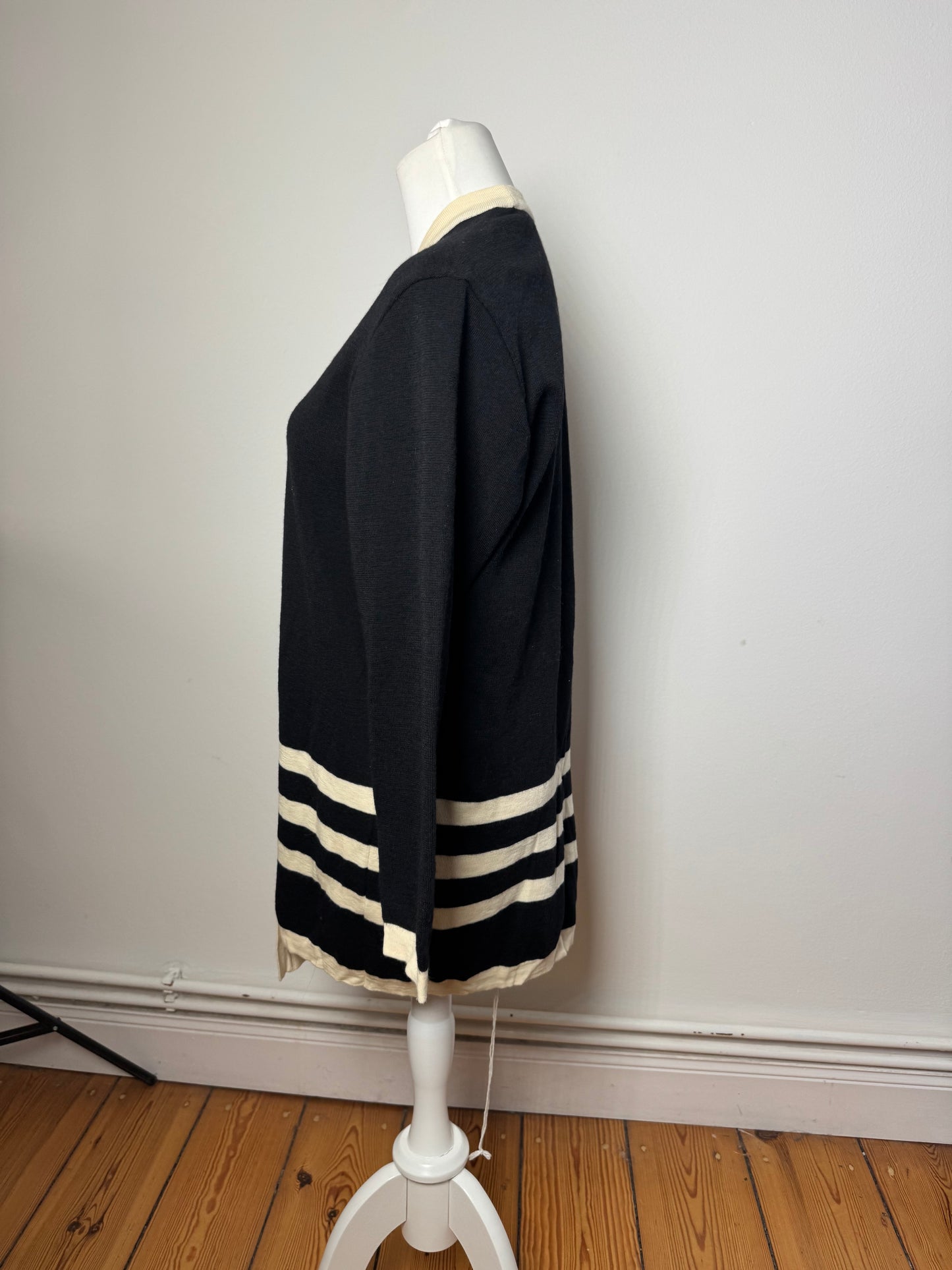 Vintage Courreges Paris Striped Cardigan Black White M