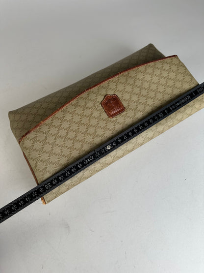 Vintage Celine Triomphe Monogram Leather Clutch Beige Brown