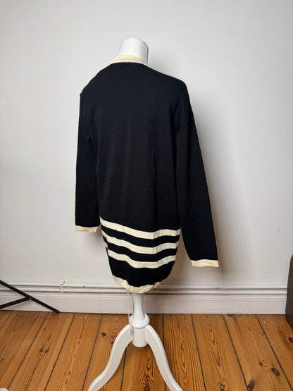Vintage Courreges Paris Striped Cardigan Black White M