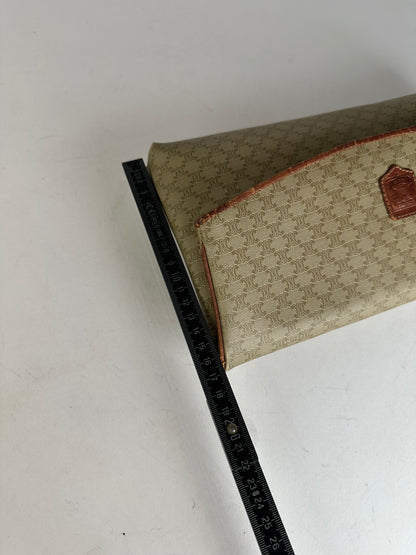 Vintage Celine Triomphe Monogram Leather Clutch Beige Brown