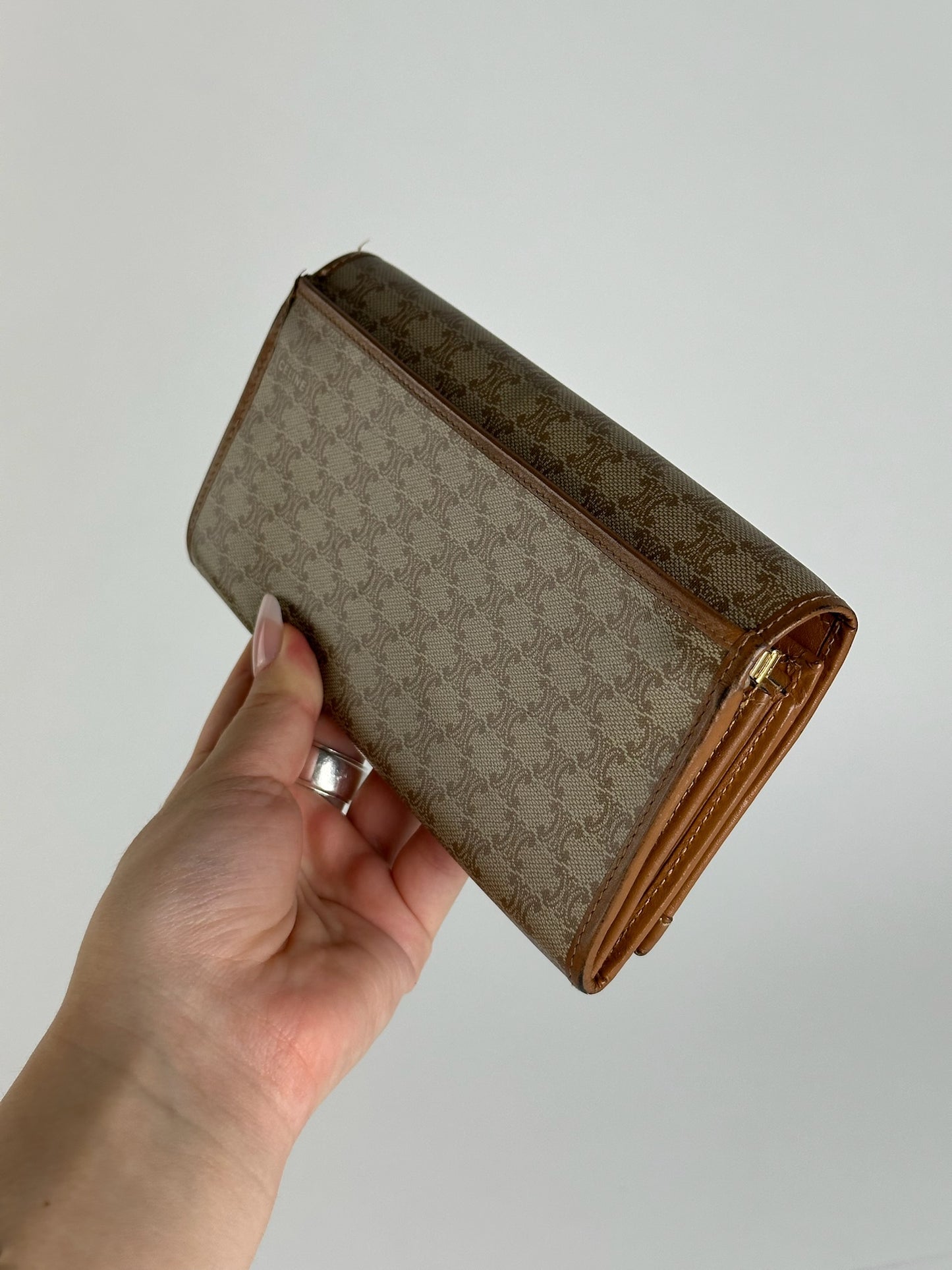 Vintage Celine Monogram Leather wallet beige