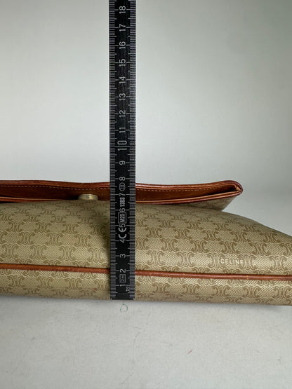Vintage Celine Triomphe Monogram Leather Clutch Beige Brown