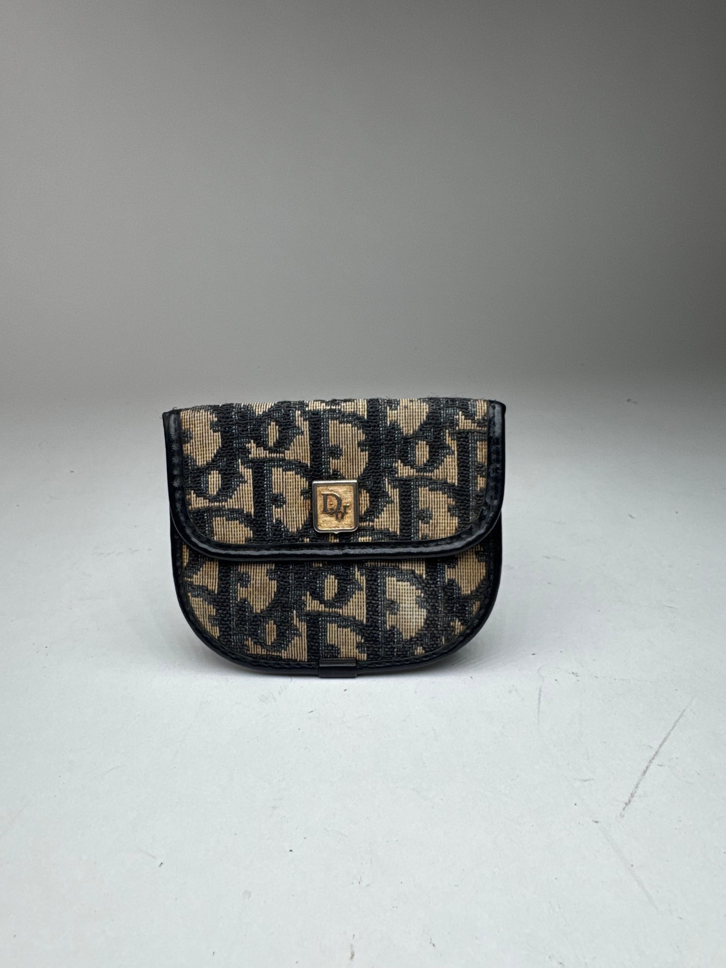 Porte-cartes oblique vintage Dior Monogram beige bleu