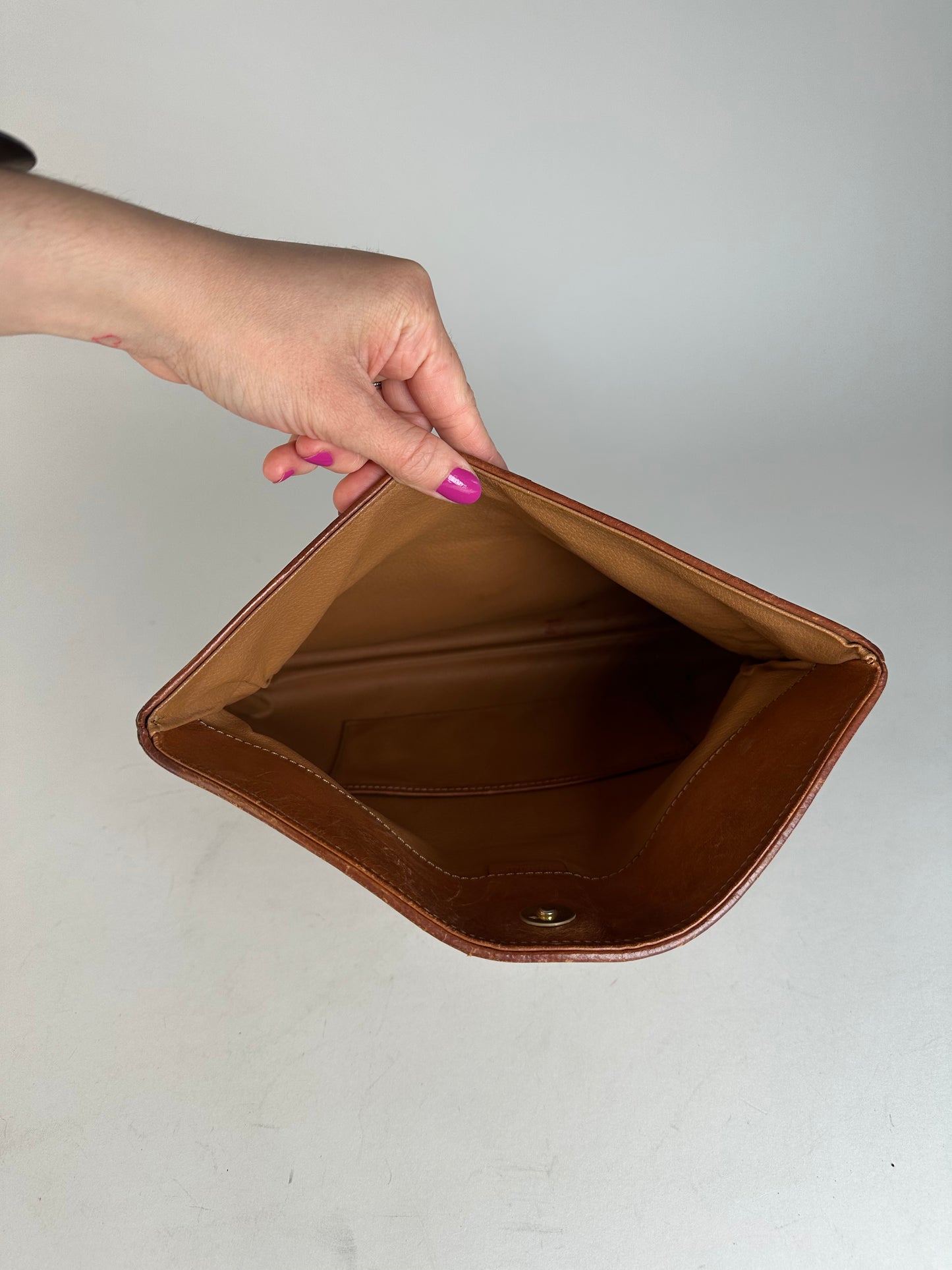 Vintage Celine Triomphe Monogram Leather Clutch Beige Brown
