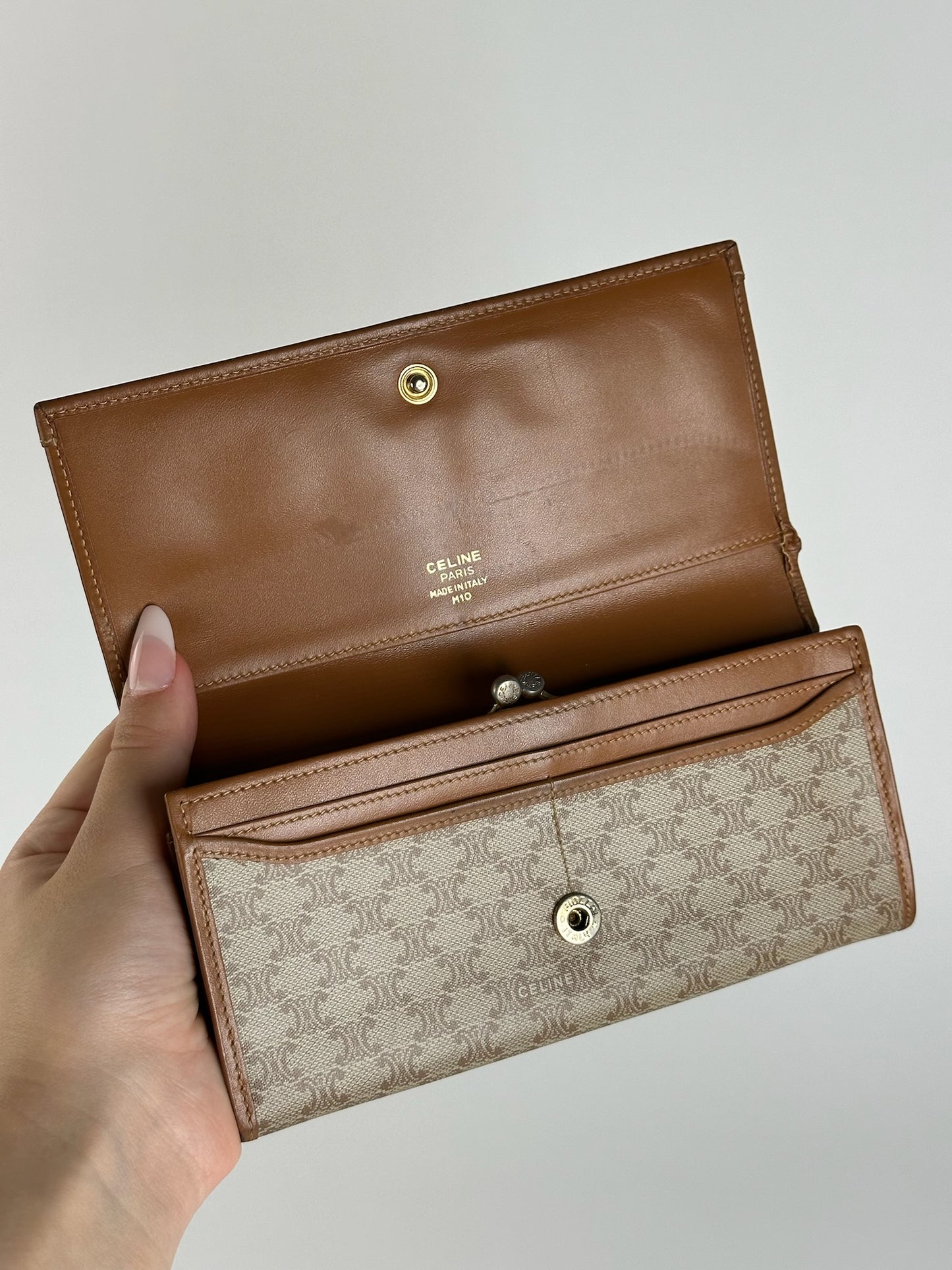 Vintage Celine Monogram Leather wallet beige