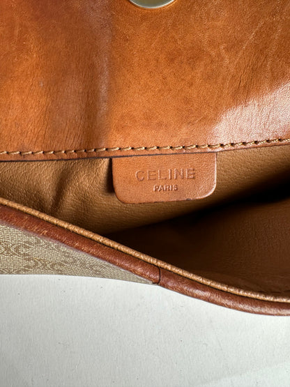 Vintage Celine Triomphe Monogram Leather Clutch Beige Brown
