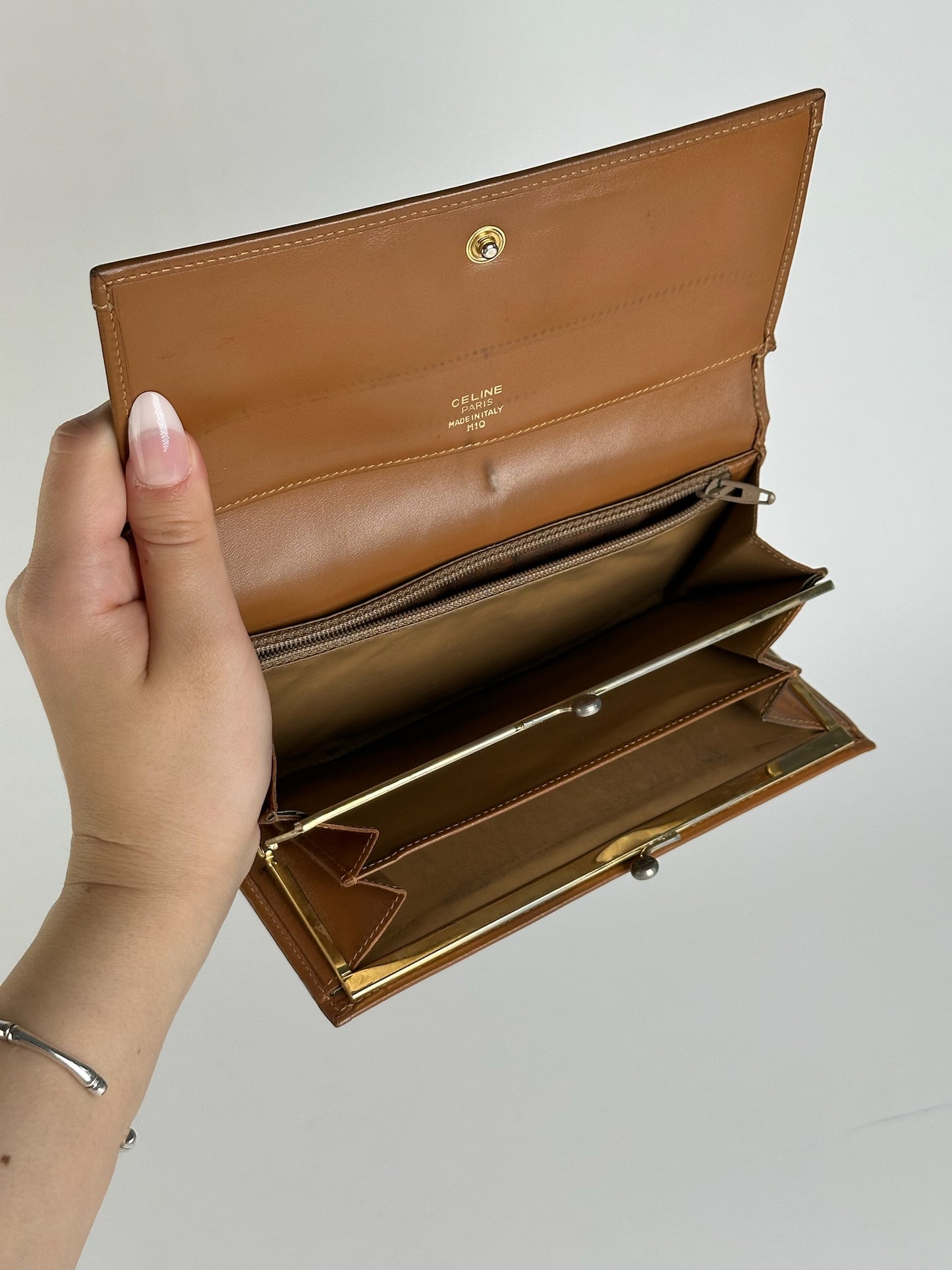 Vintage Celine Monogram Leather wallet beige