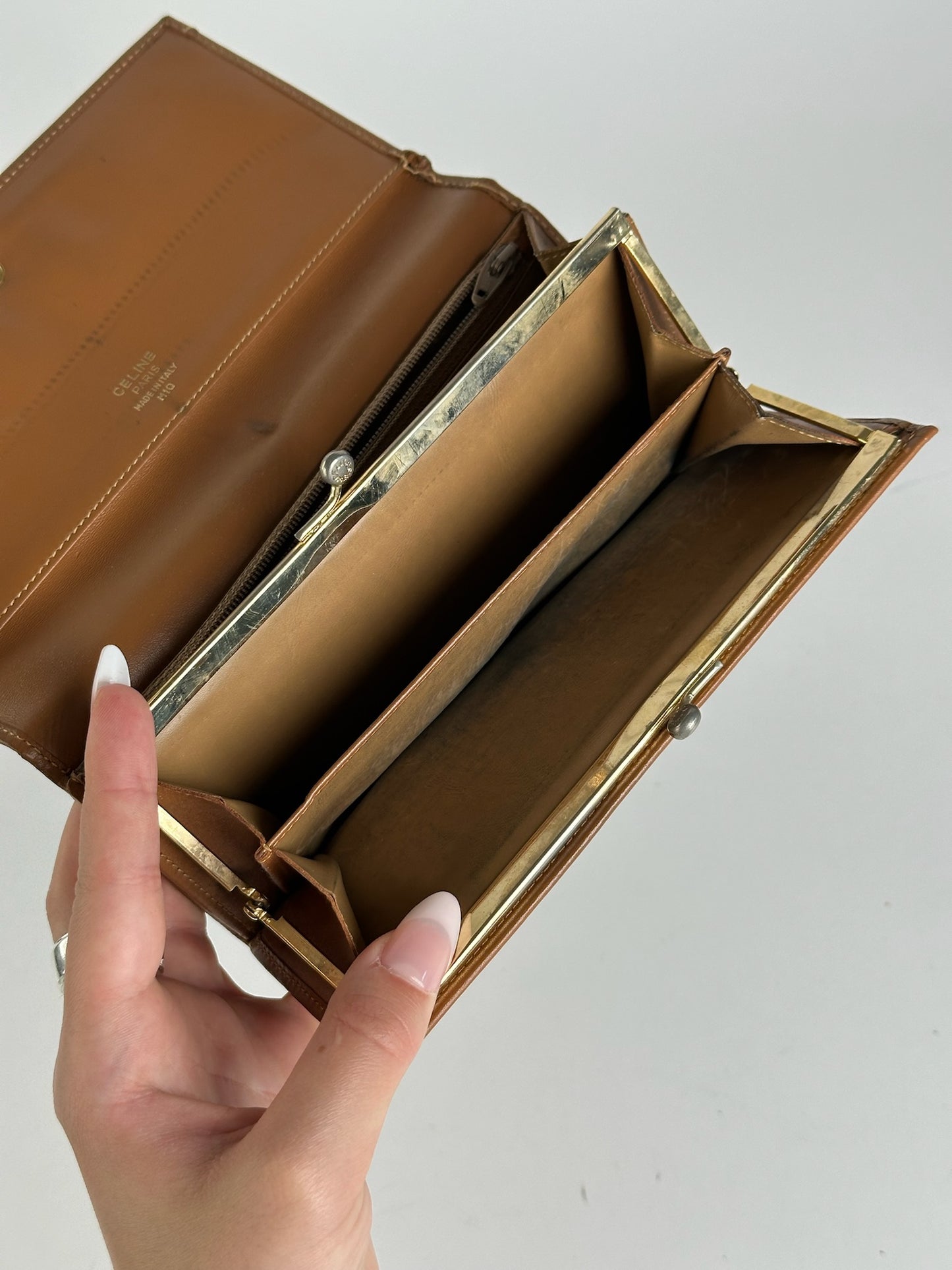 Vintage Celine Monogram Leather wallet beige