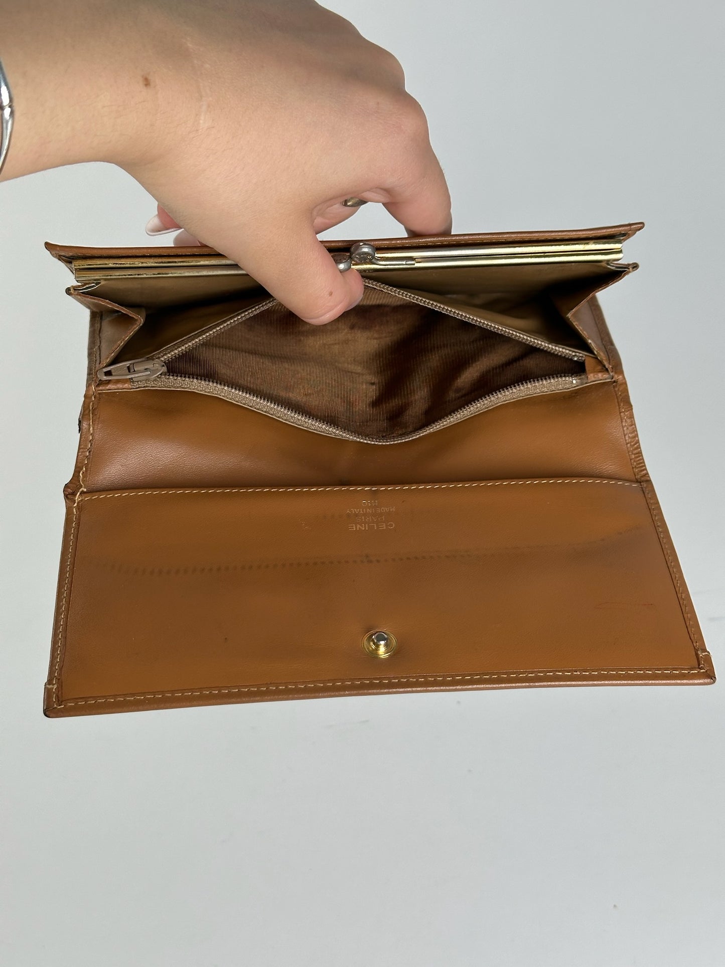 Vintage Celine Monogram Leather wallet beige