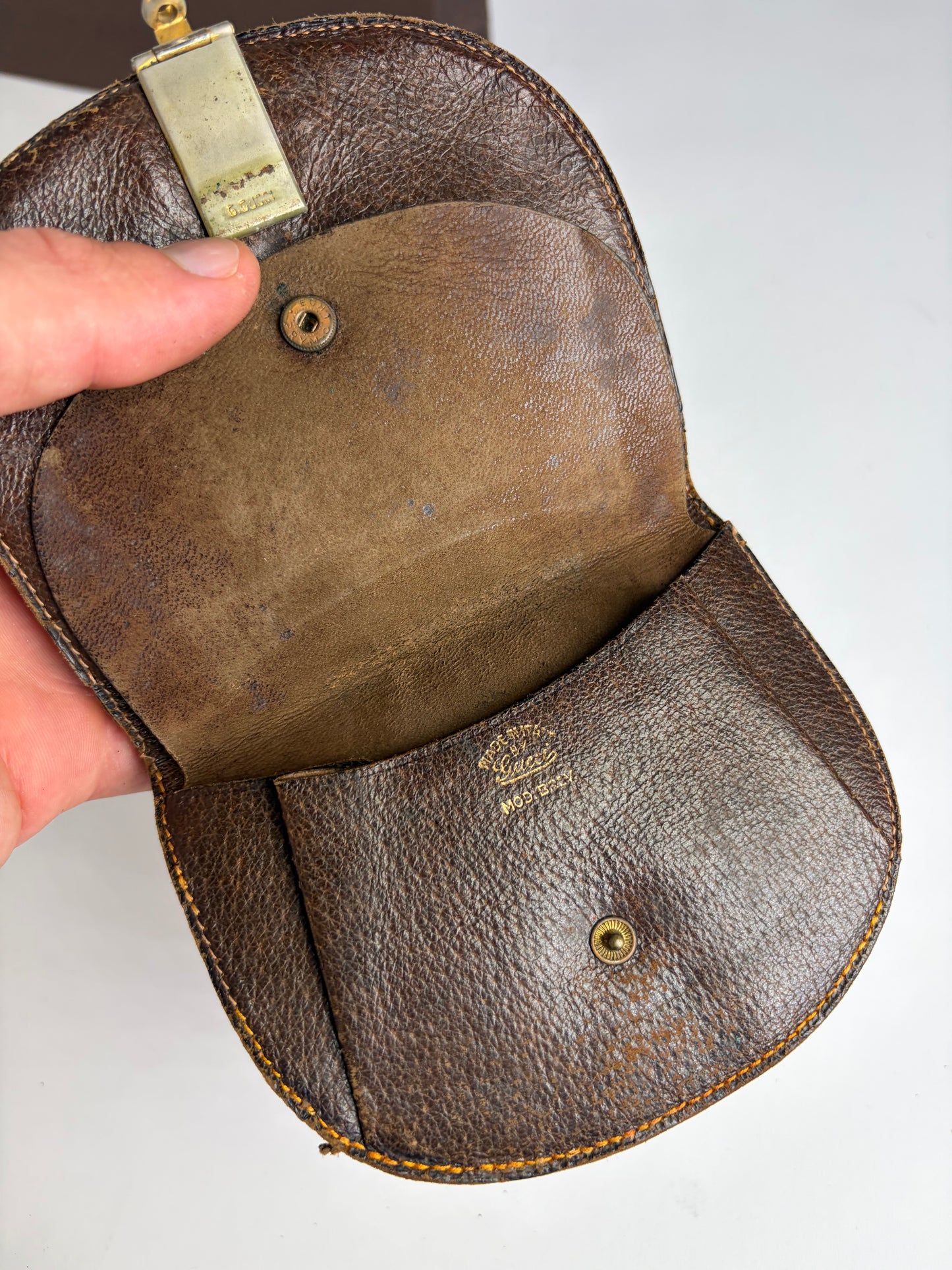 Vintage Gucci Web Stripe Leather Coin Purse Brown Gold