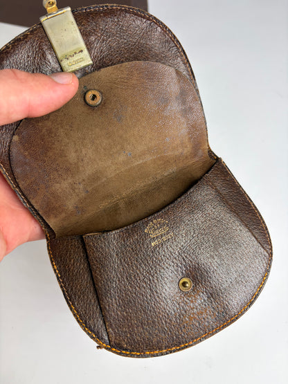 Vintage Gucci Web Stripe Leather Coin Purse Brown Gold