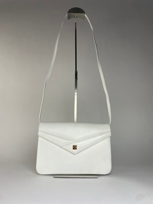 Vintage Givenchy 4G Logo Flap Crossbody Bag Late 1970s White