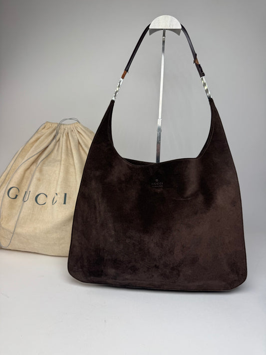 Vintage Gucci Suede Leather Handbag Brown