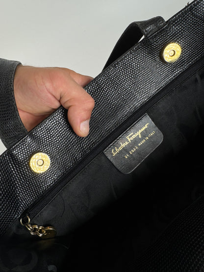 Sac vintage en cuir noir Salvatore Ferragamo