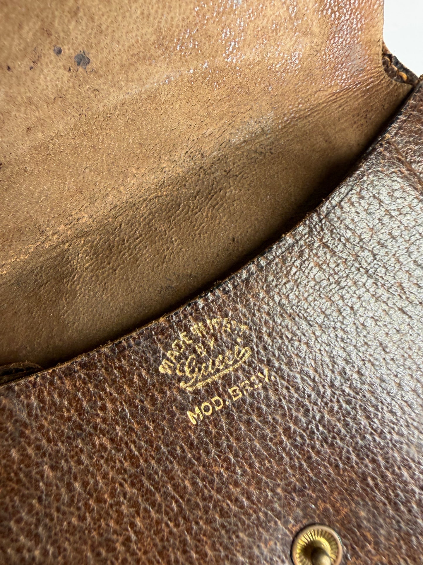 Vintage Gucci Web Stripe Leather Coin Purse Brown Gold