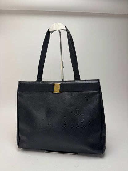 Sac vintage en cuir noir Salvatore Ferragamo