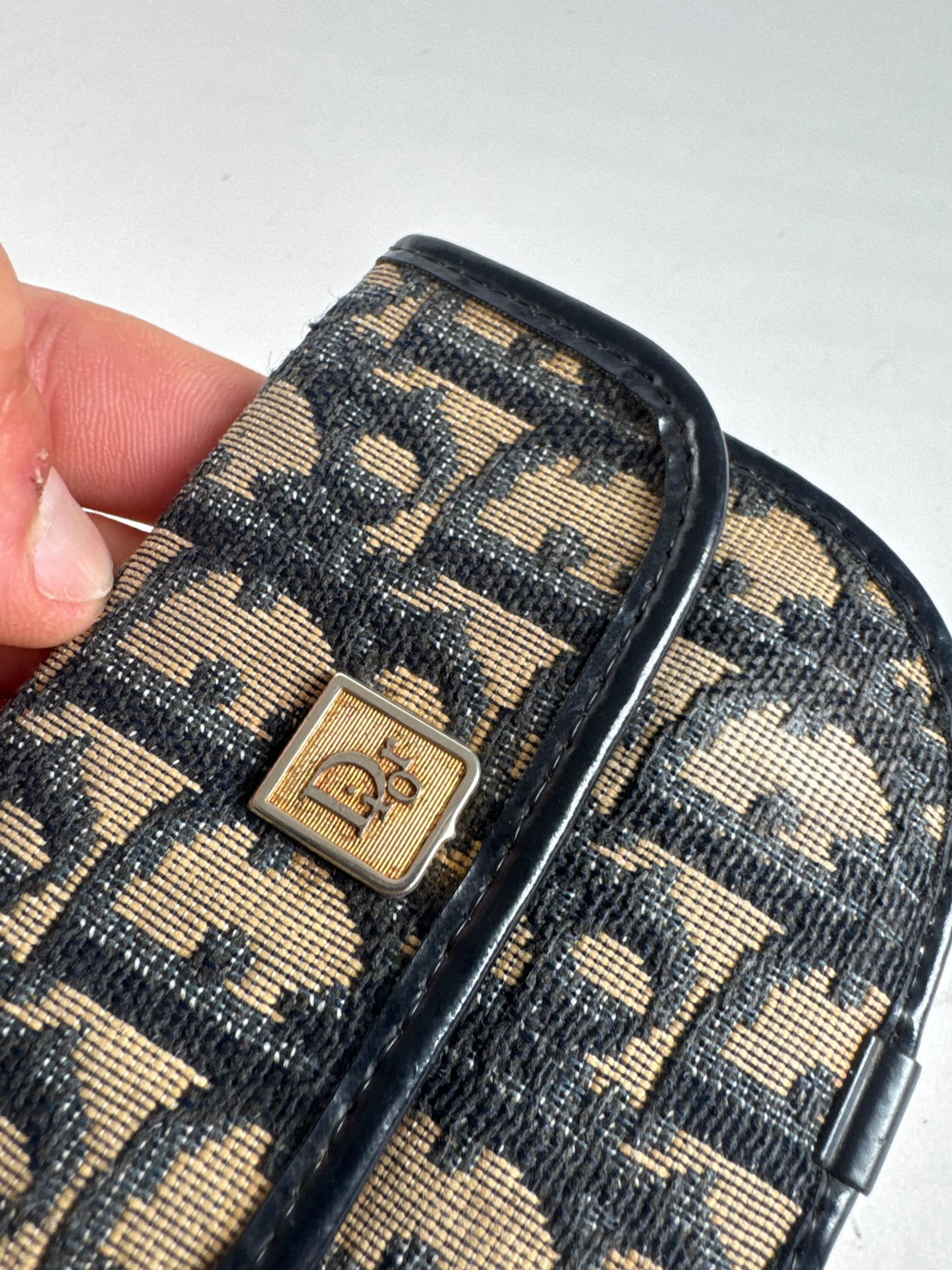 Porte-cartes oblique vintage Dior Monogram beige bleu