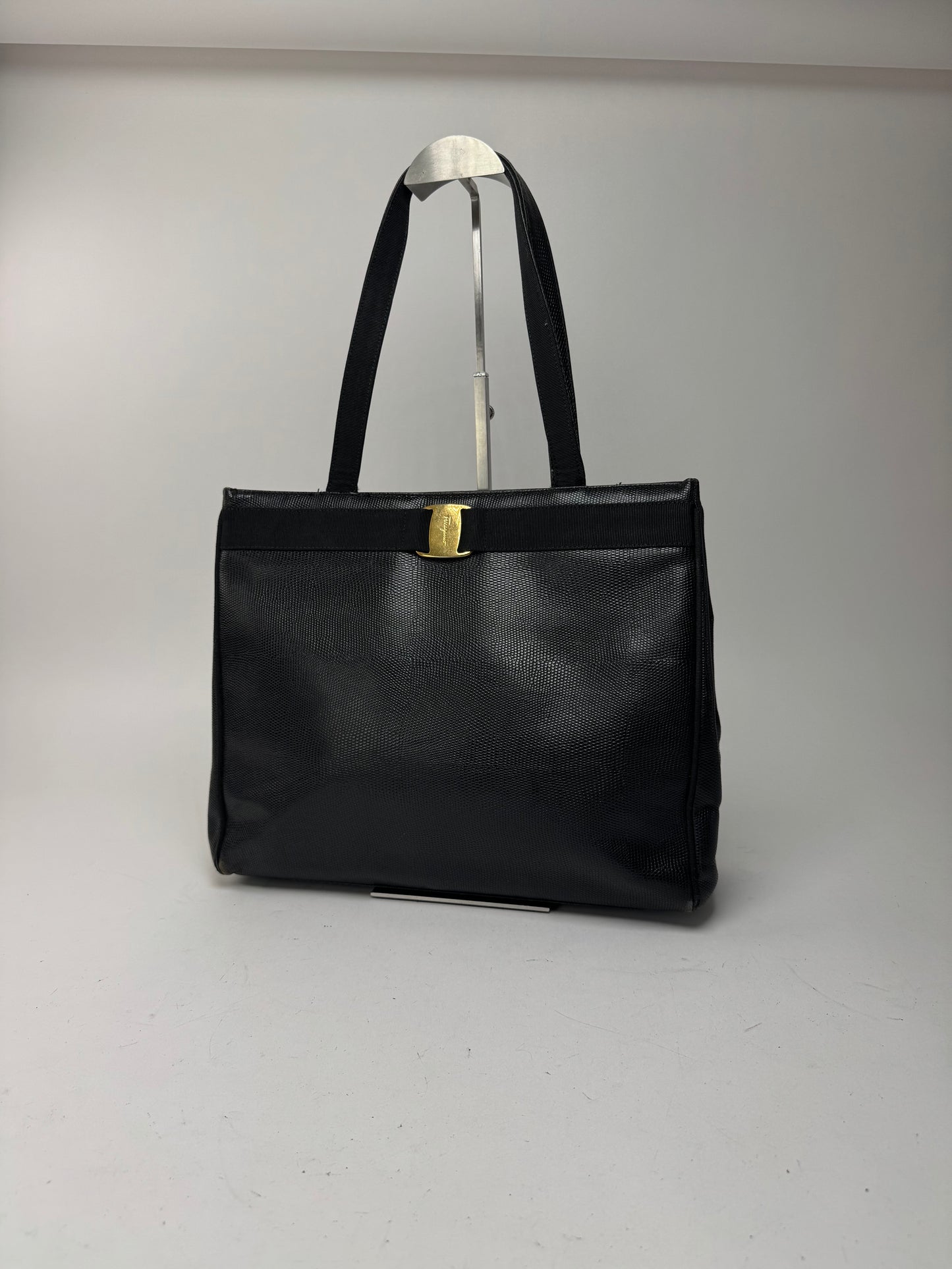 Sac vintage en cuir noir Salvatore Ferragamo