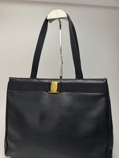 Sac vintage en cuir noir Salvatore Ferragamo