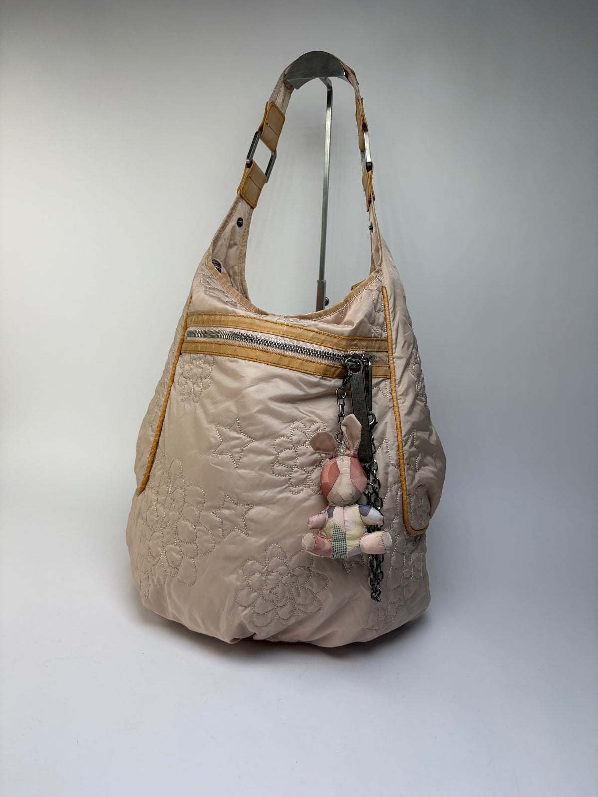 Vintage Stella McCartney Quilted Nylon Hobo Bag Light Beige