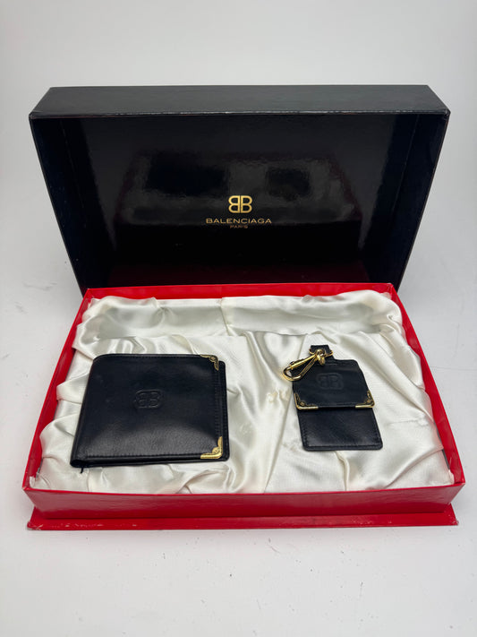 Vintage Balenciaga Leather Wallet Purse set black