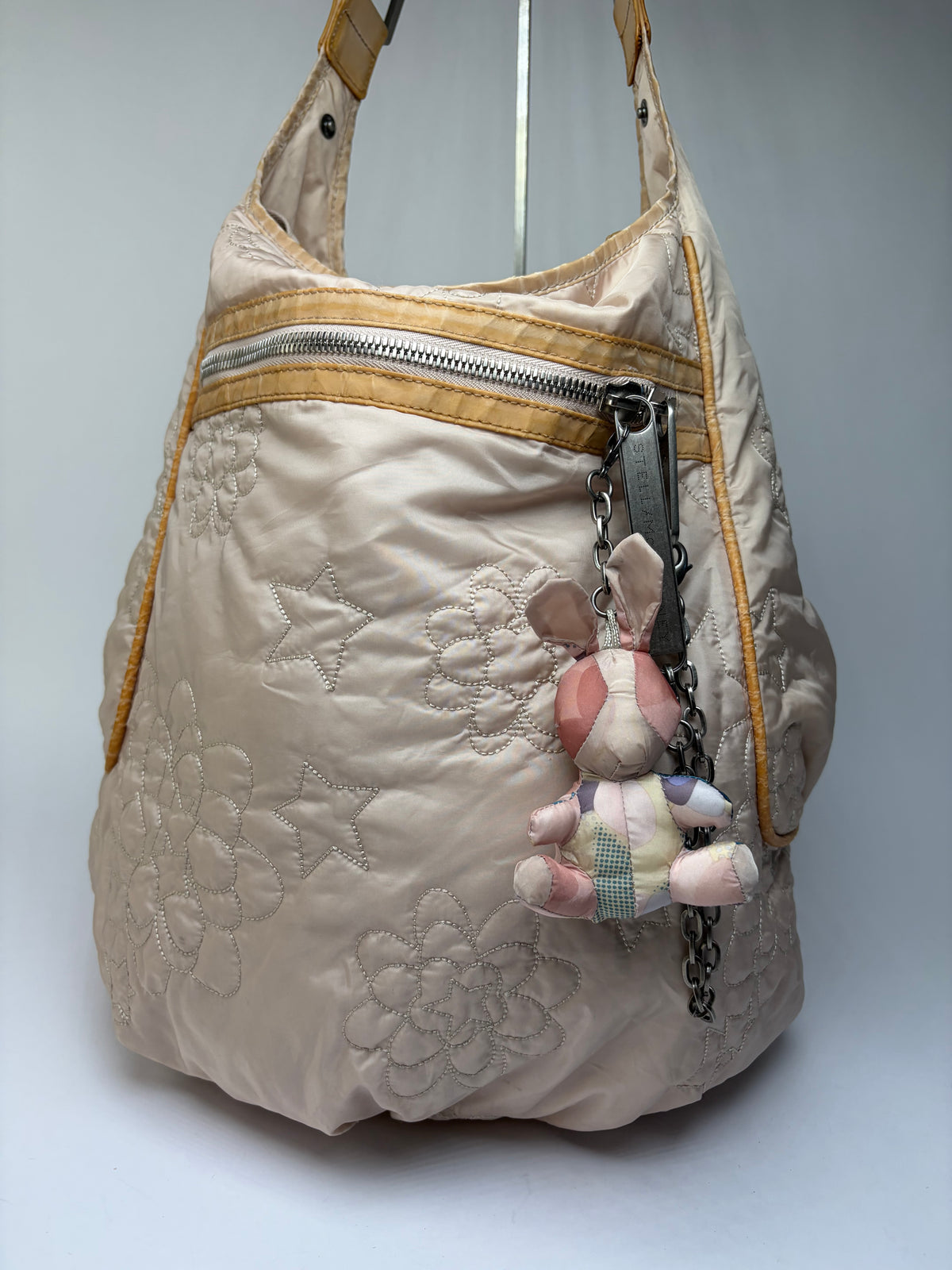 Vintage Stella McCartney Quilted Nylon Hobo Bag Light Beige