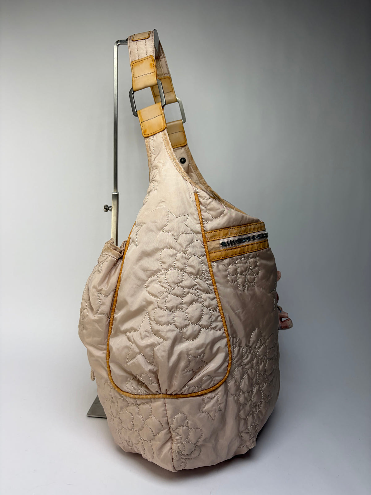 Vintage Stella McCartney Quilted Nylon Hobo Bag Light Beige