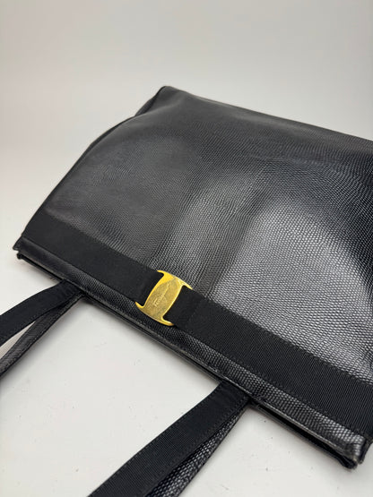 Sac vintage en cuir noir Salvatore Ferragamo