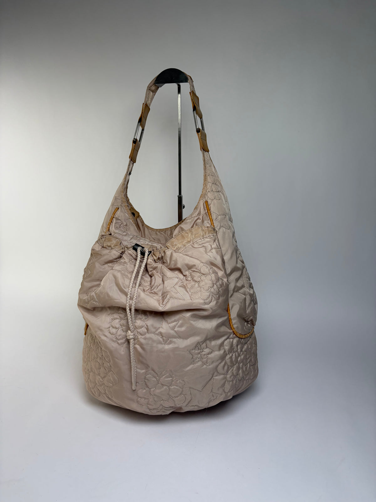 Vintage Stella McCartney Quilted Nylon Hobo Bag Light Beige