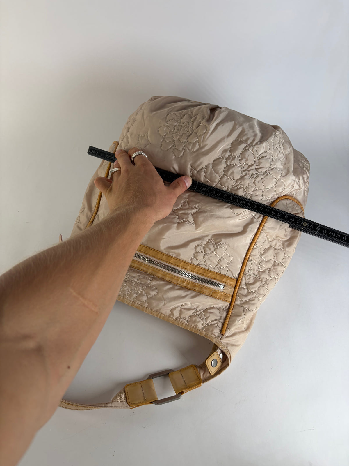Vintage Stella McCartney Quilted Nylon Hobo Bag Light Beige