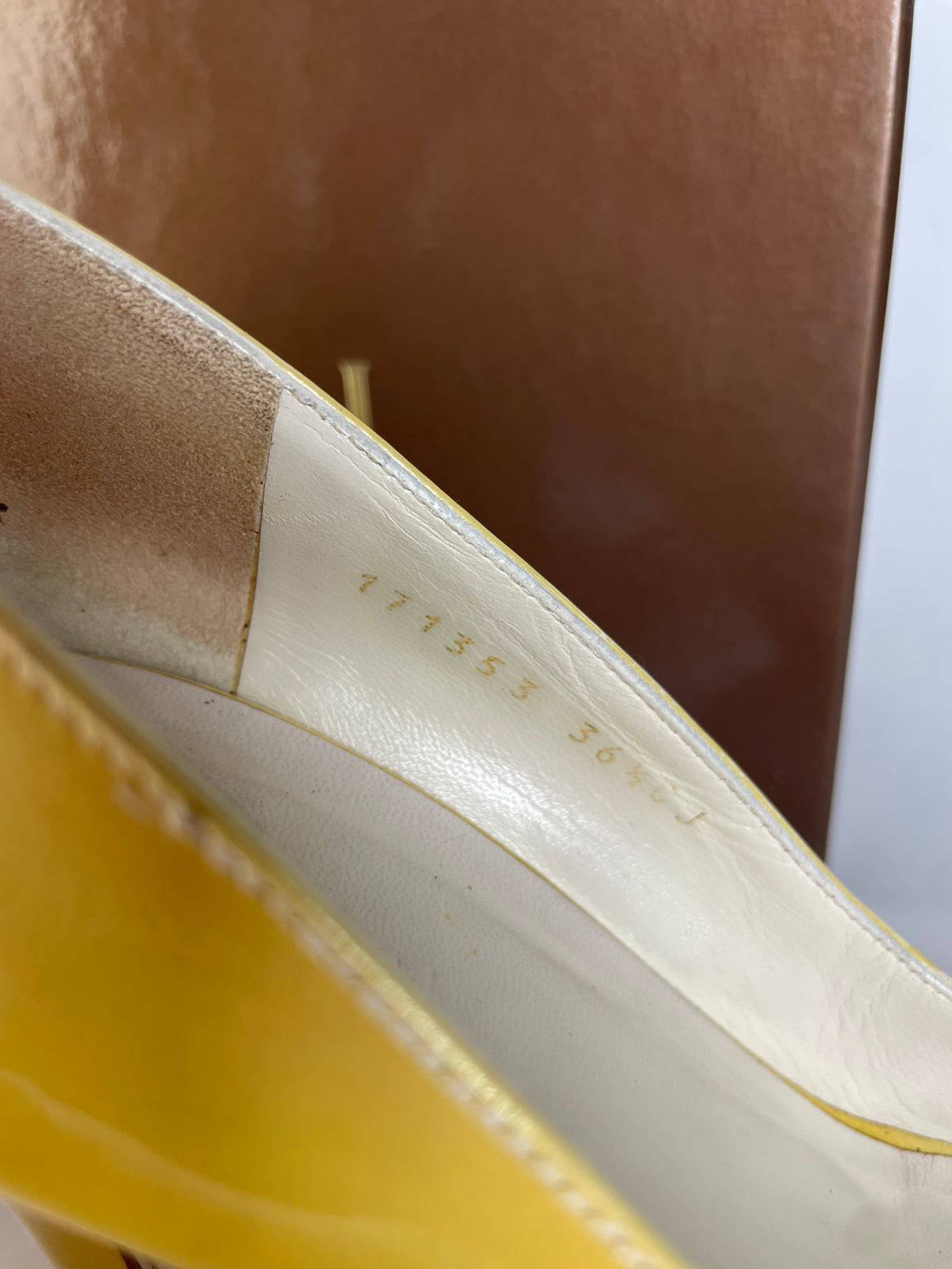 Vintage Gucci Patent Peep-Toe Platform Pumps c. Late 2000s Yellow EU36.5
