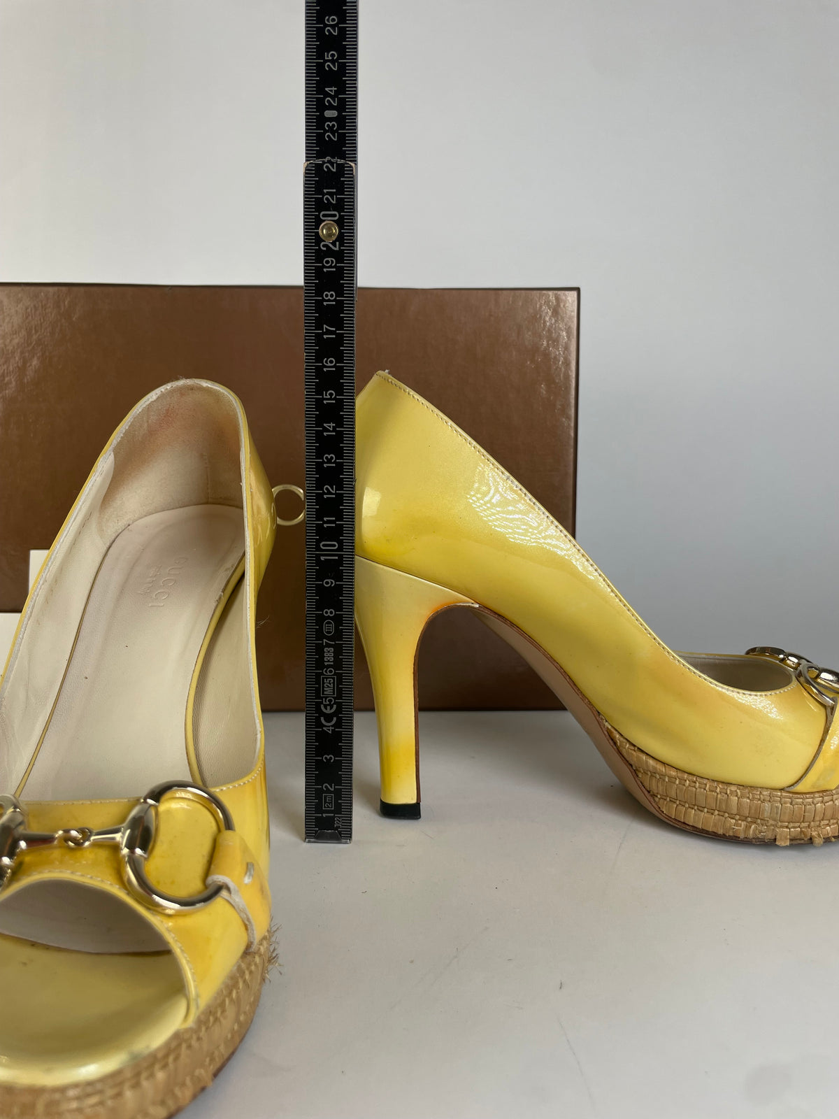 Vintage Gucci Patent Peep-Toe Platform Pumps c. Late 2000s Yellow EU36.5
