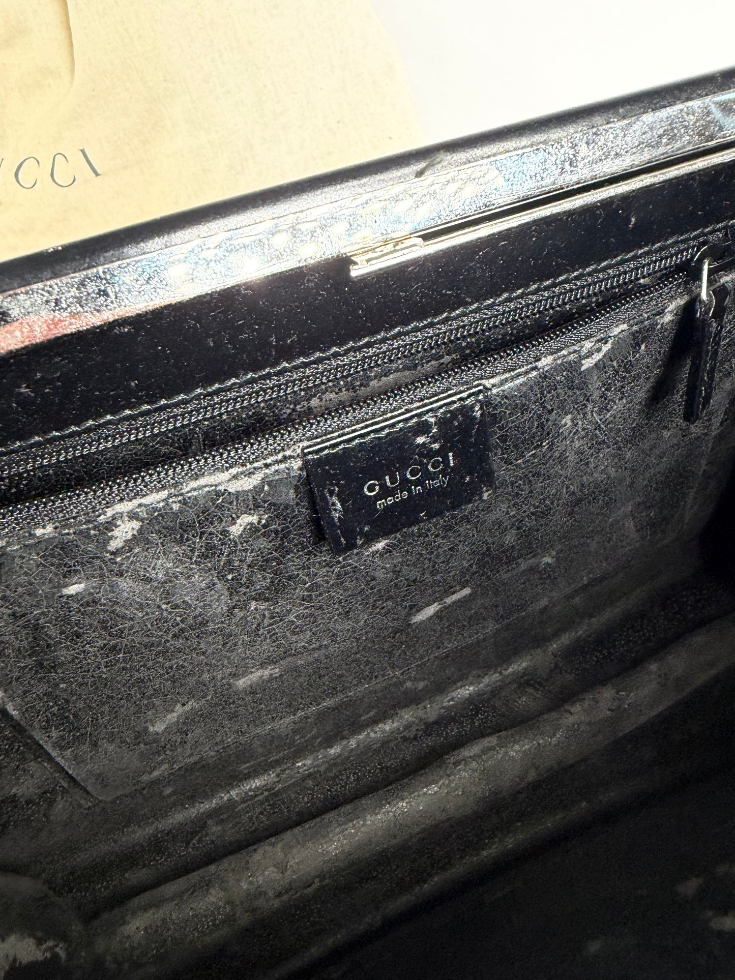 Vintage Gucci Structured Leather Top-Handle Bag Black Silver