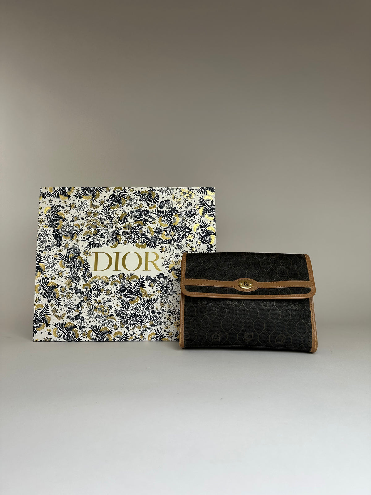 Vintage Dior Honeycomb Monogram Bifold Wallet Late 1970s Black Brown
