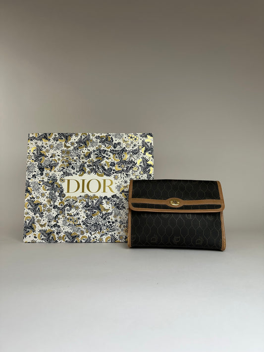 Vintage Dior Honeycomb Monogram Bifold Wallet Late 1970s Black Brown