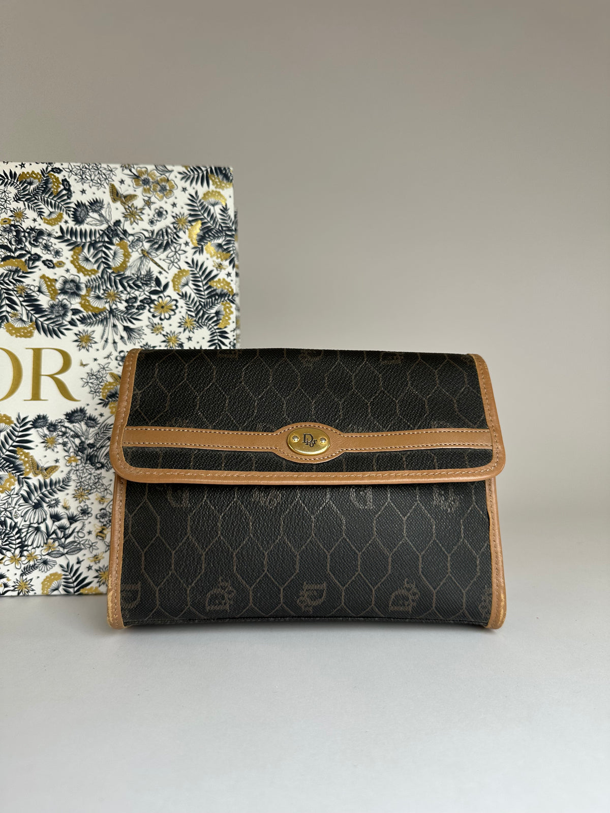 Vintage Dior Honeycomb Monogram Bifold Wallet Late 1970s Black Brown