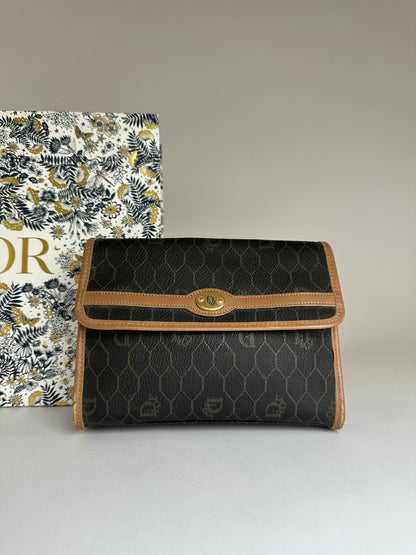 Vintage Dior Honeycomb Monogram Bifold Wallet Late 1970s Black Brown
