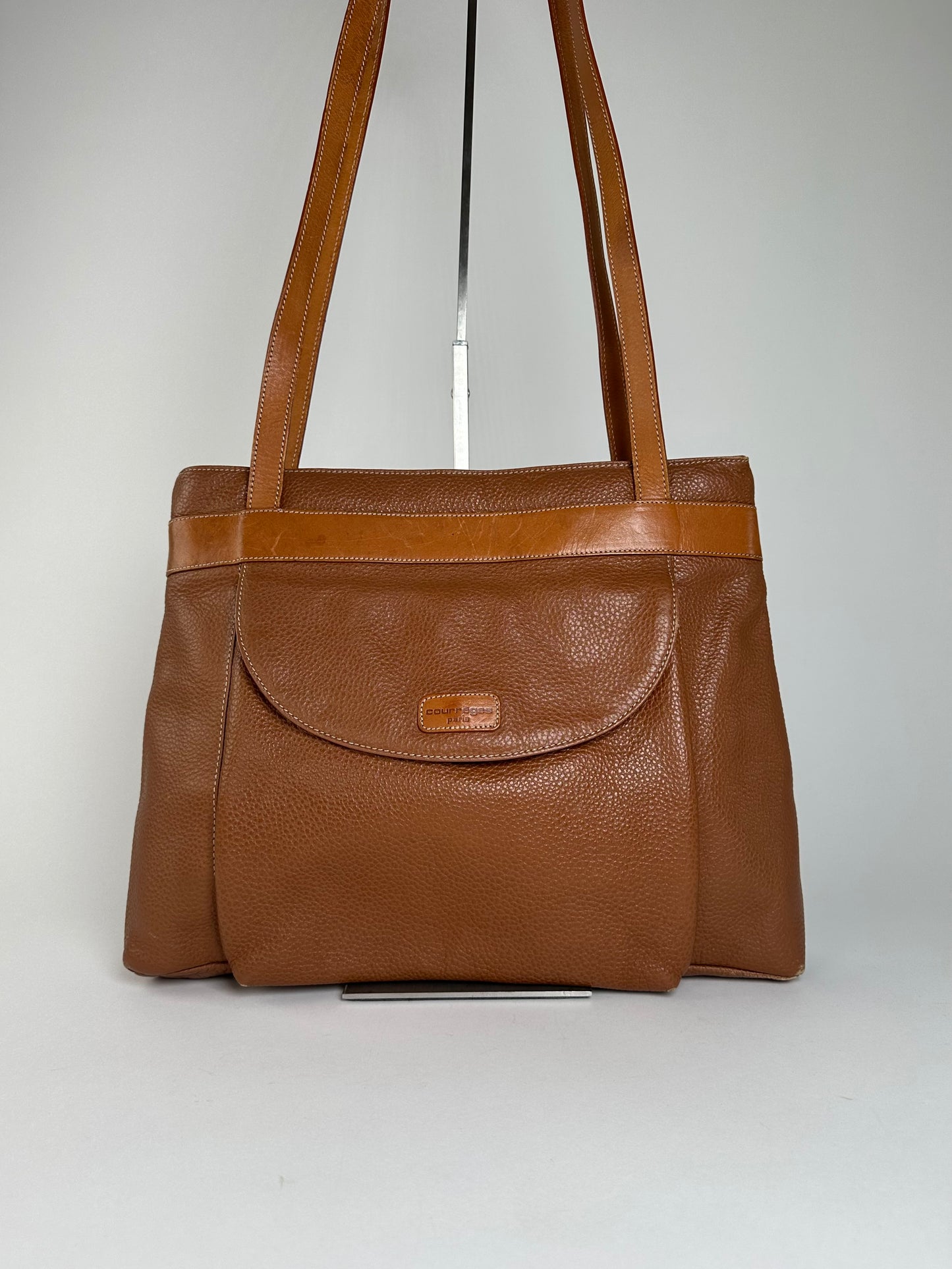 Vintage Courreges Pebbled Shoulder Bag Tan